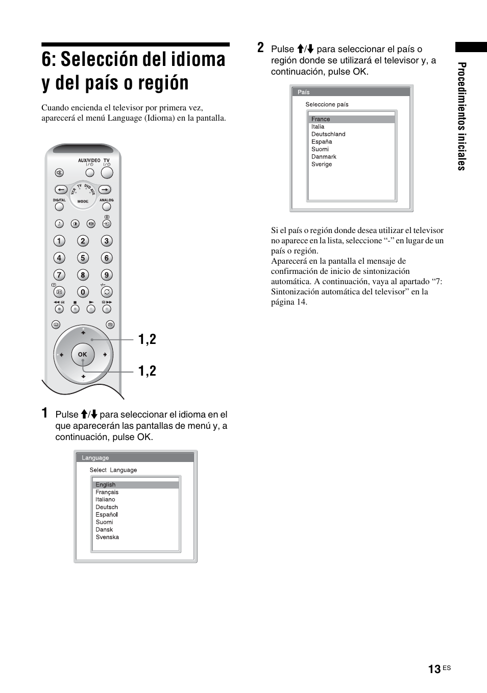 Selección del idioma y del país o región, Selección del idioma y del país, O región | Sony KDL-W40A11E User Manual | Page 155 / 192