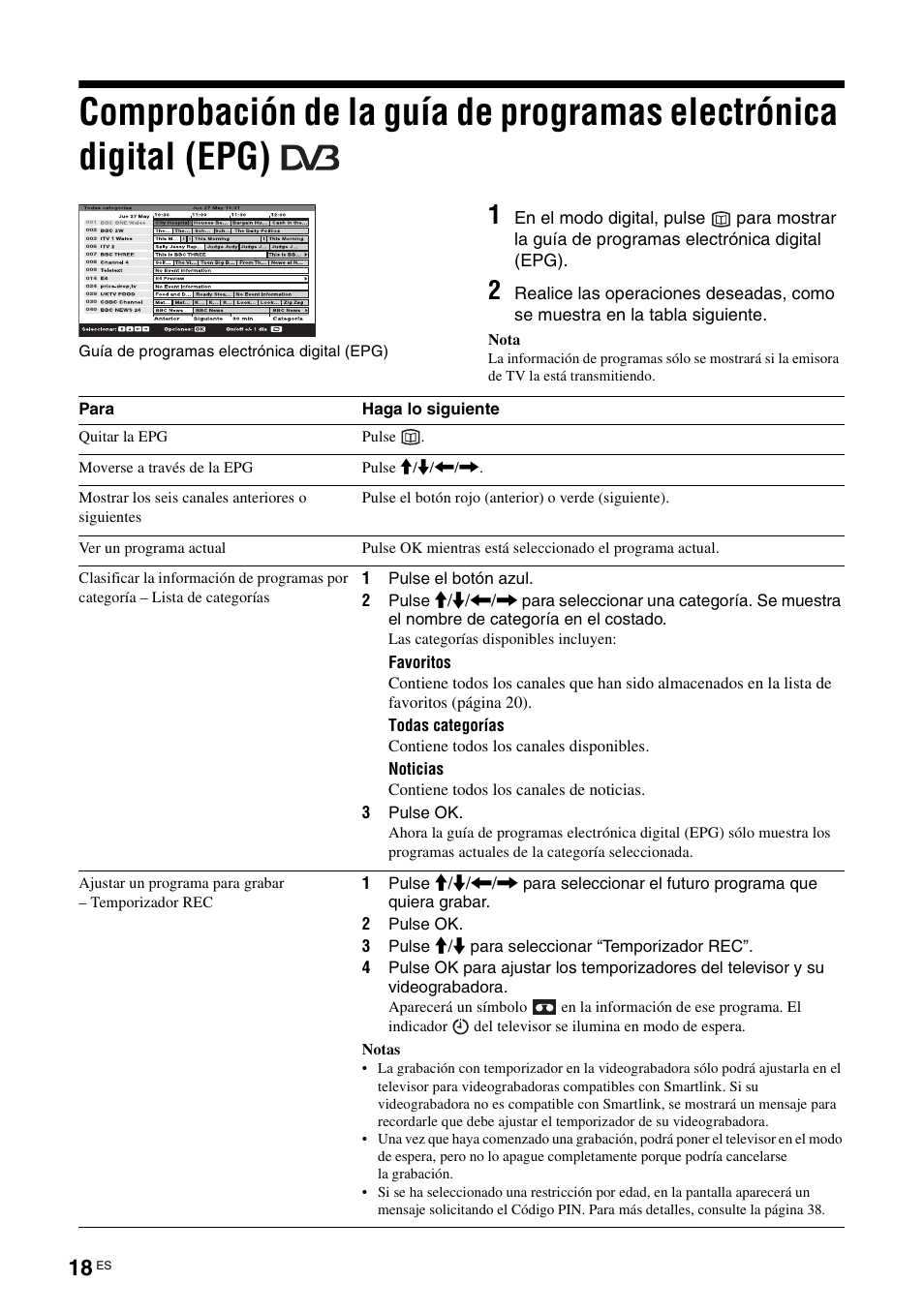 Comprobación de la guía de programas, Electrónica digital (epg) | Sony KDL-W40A11E User Manual | Page 160 / 192