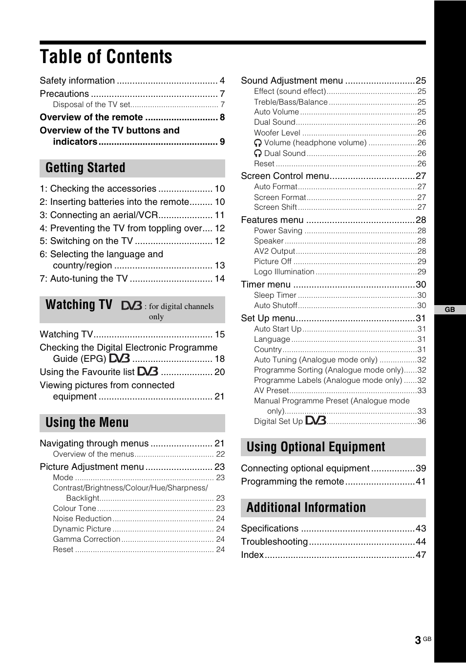 Sony KDL-W40A11E User Manual | Page 3 / 192