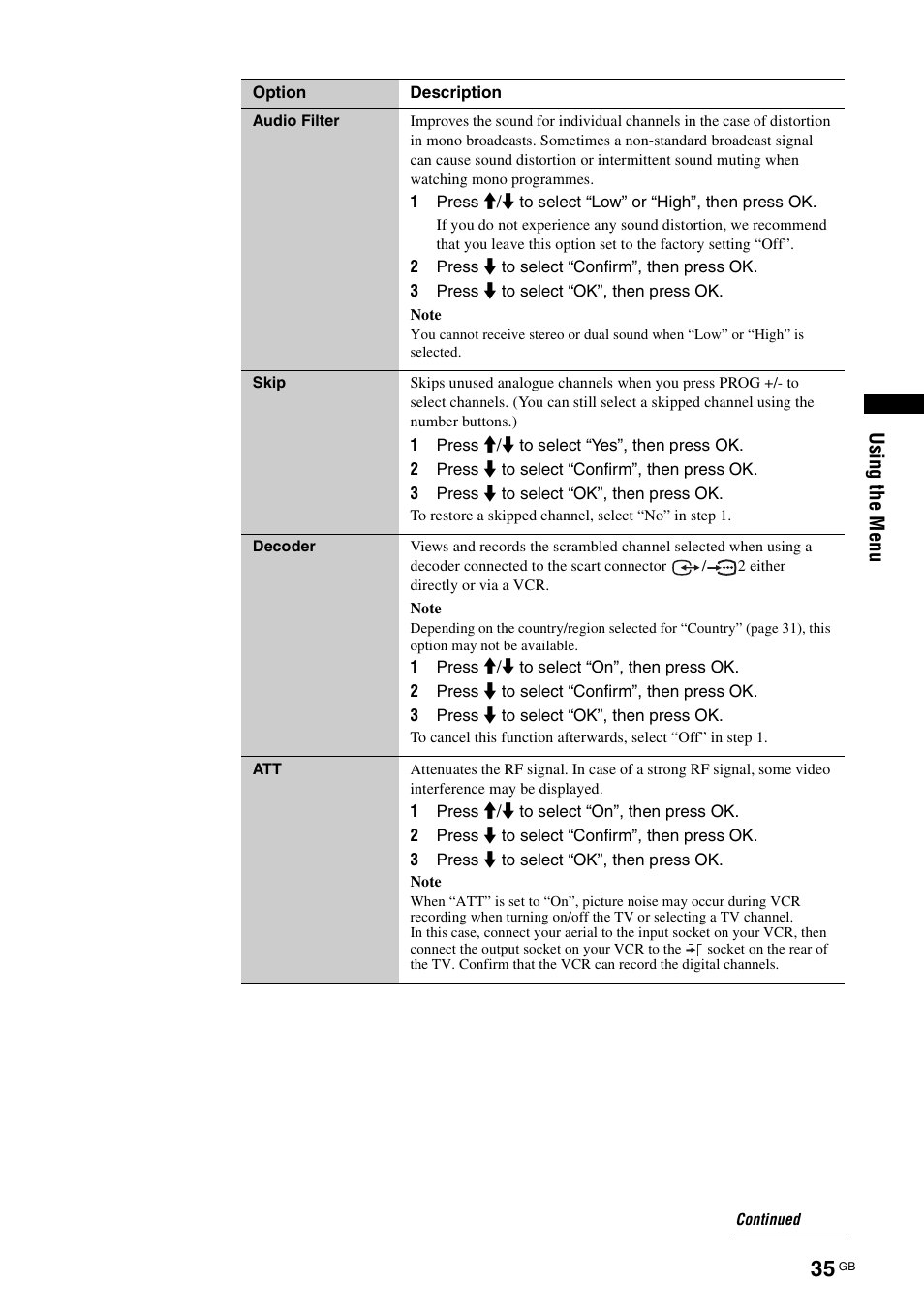Sony KDL-W40A11E User Manual | Page 35 / 192