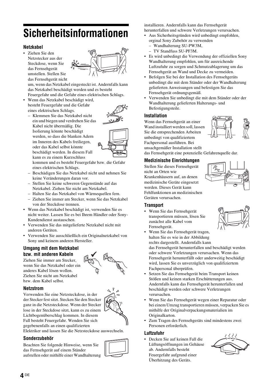 Sicherheitsinformationen | Sony KDL-W40A11E User Manual | Page 50 / 192