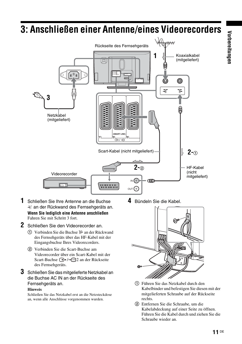 Anschließen einer antenne/eines videorecorders, Anschließen einer antenne/eines, Videorecorders | Sony KDL-W40A11E User Manual | Page 57 / 192