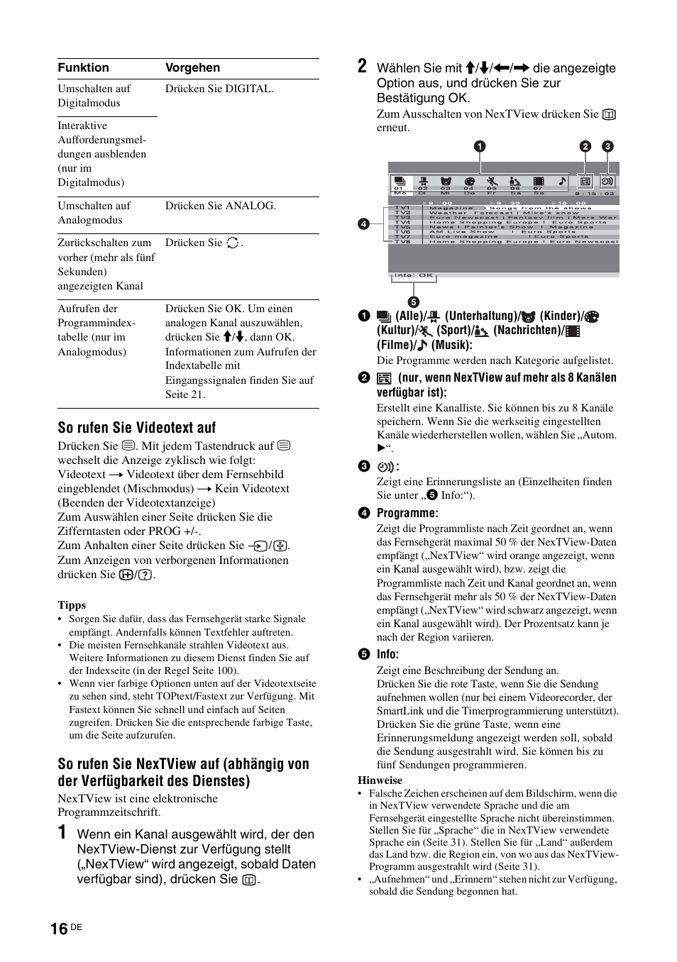 S (seite 16), T (seite 16), Ok (seite 16 | W (seite 16), Seite 16) | Sony KDL-W40A11E User Manual | Page 62 / 192
