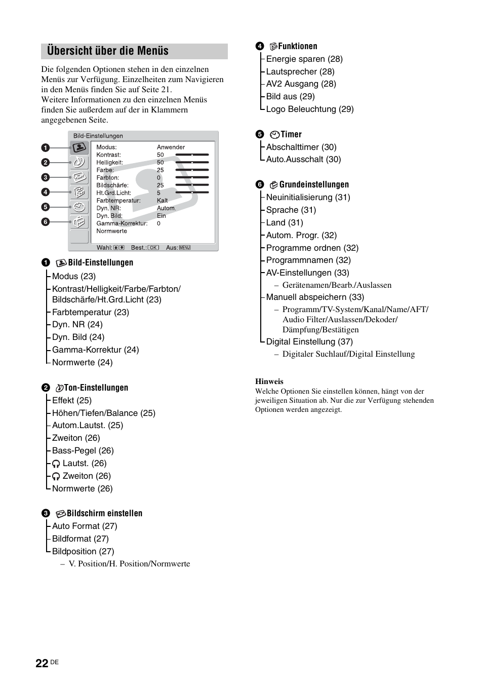 Übersicht über die menüs | Sony KDL-W40A11E User Manual | Page 68 / 192