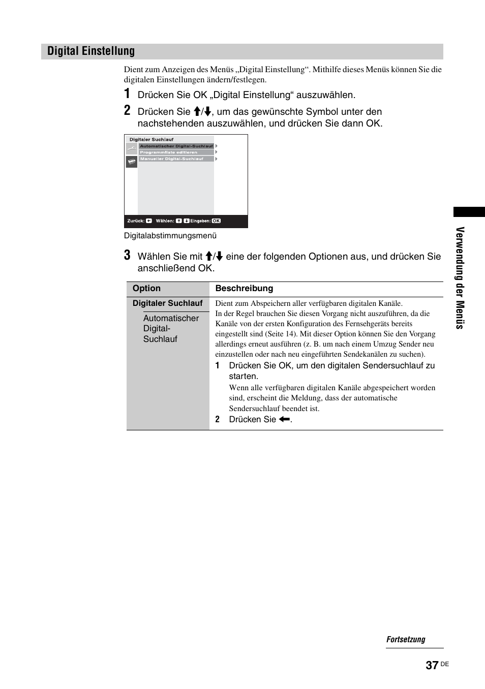 Digital einstellung | Sony KDL-W40A11E User Manual | Page 83 / 192