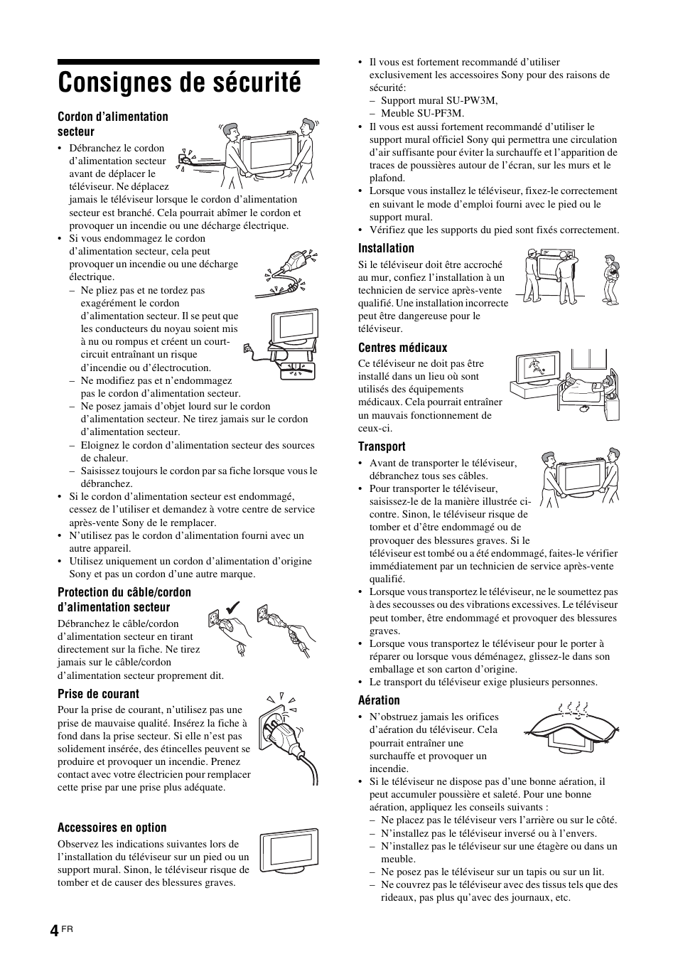 Consignes de sécurité | Sony KDL-W40A11E User Manual | Page 98 / 192