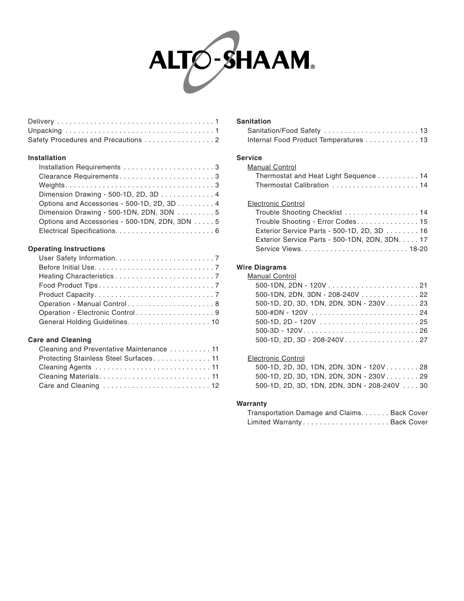 Alto-Shaam 500-2D User Manual | Page 2 / 33