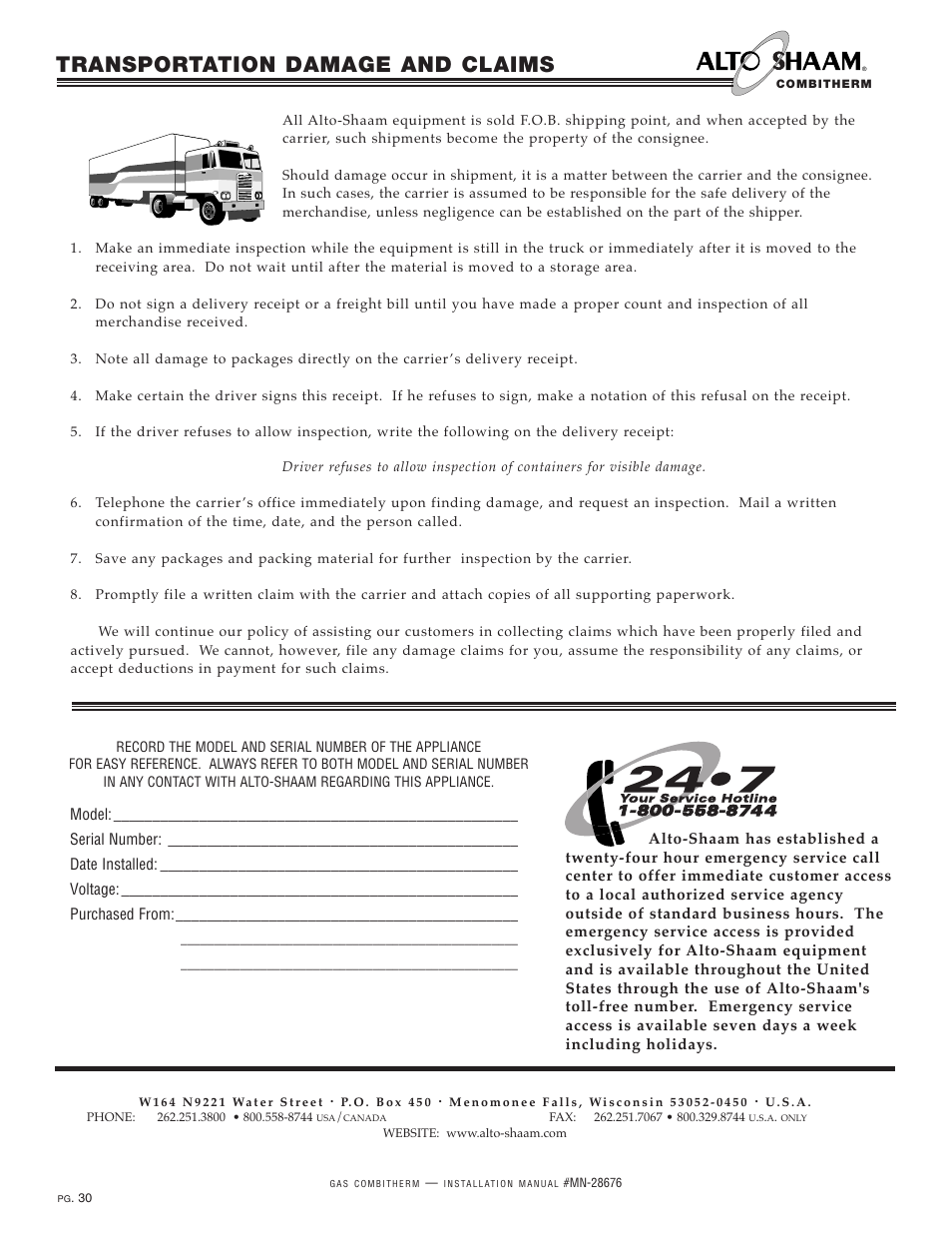 Transportation damage and claims | Alto-Shaam 10.20ESG User Manual | Page 32 / 32