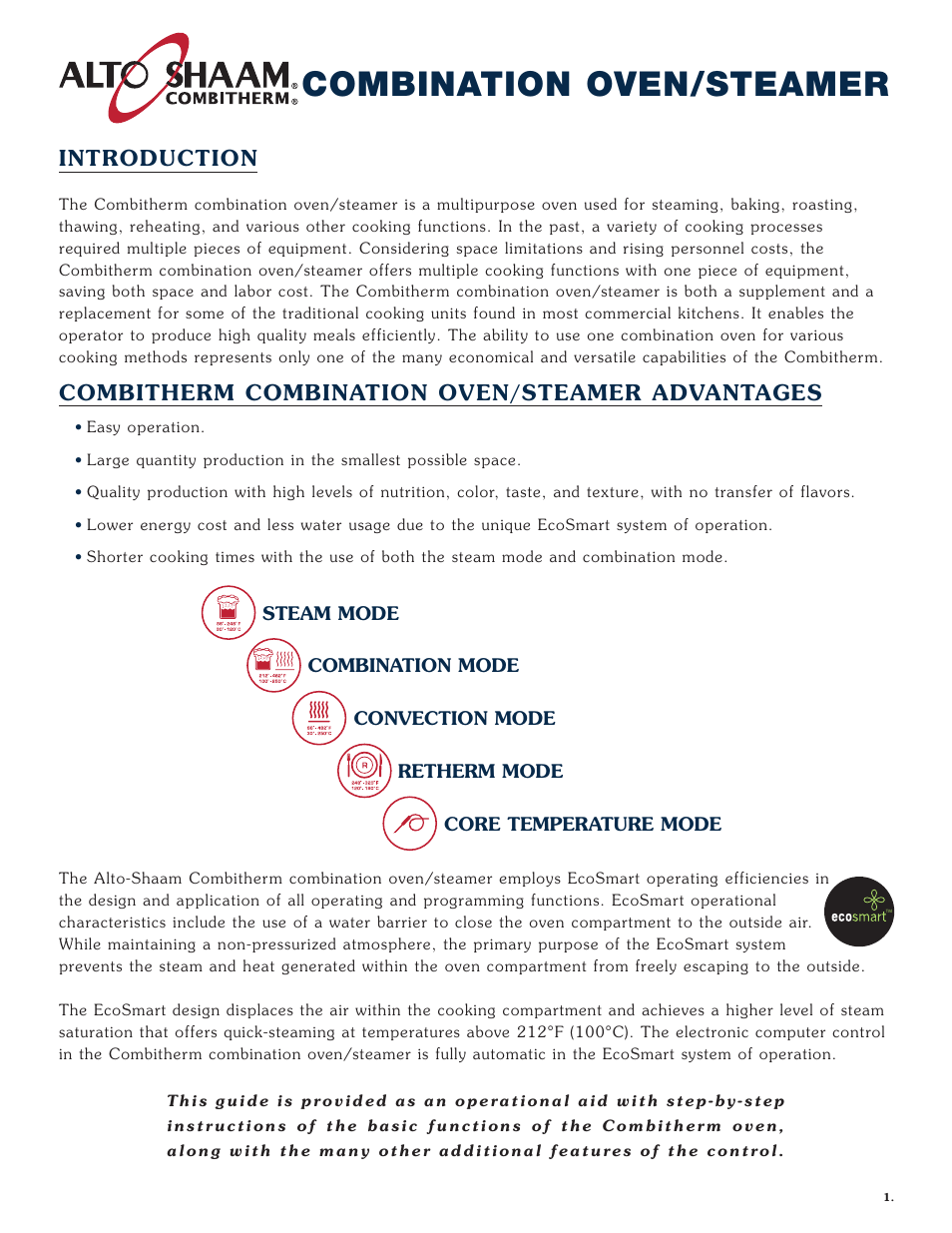 Combination oven/steamer, Introduction, Combitherm combination oven/steamer advantages | Alto-Shaam COMBITHERM 1020 User Manual | Page 4 / 135