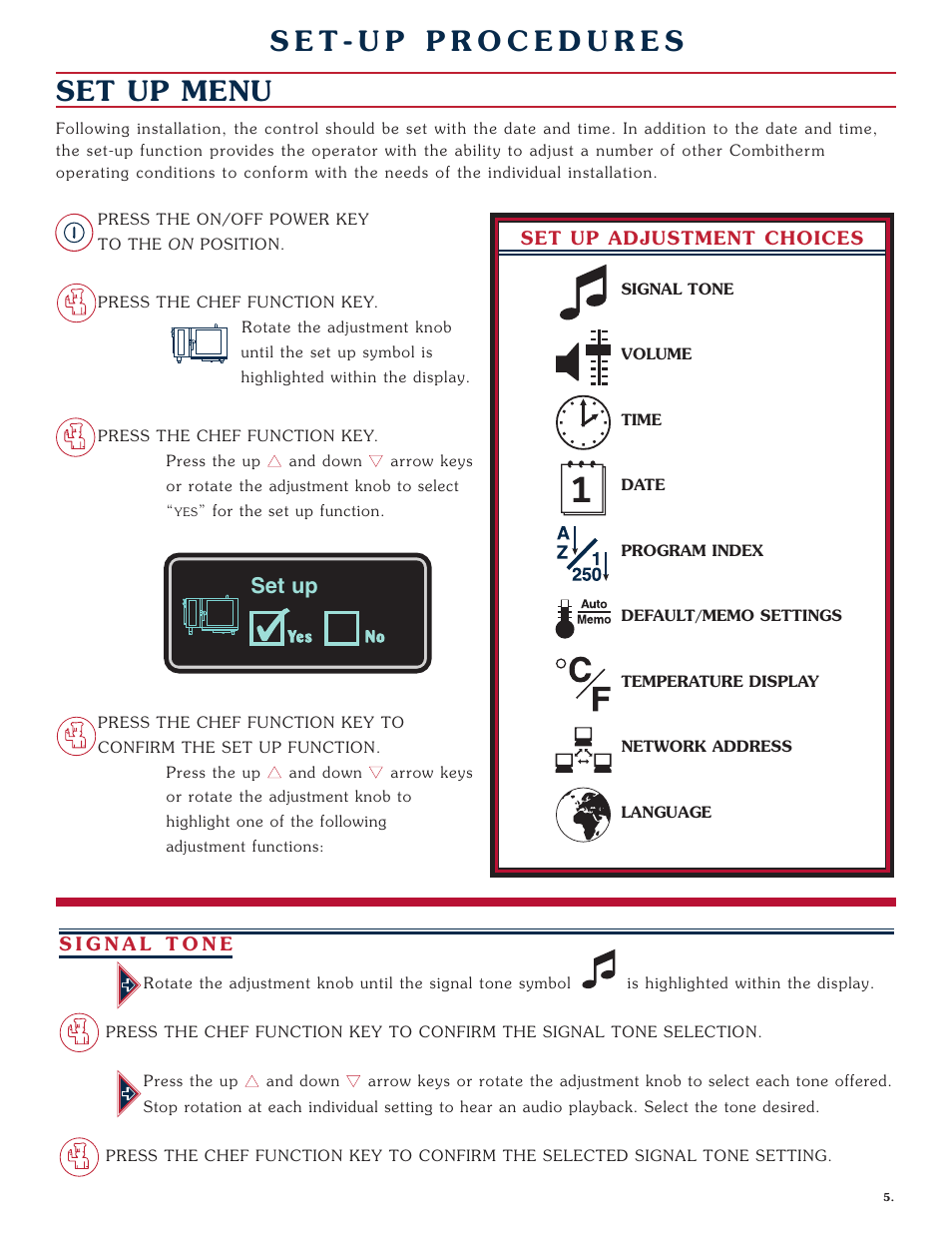 Set up menu, Set up | Alto-Shaam COMBITHERM 1020 User Manual | Page 8 / 135