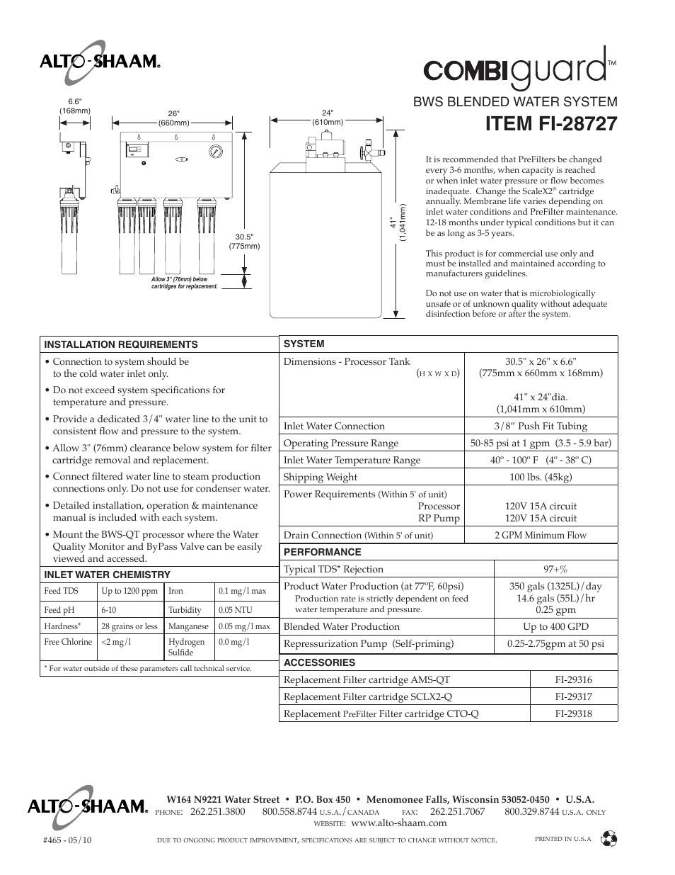 Bws blended water system | Alto-Shaam BWS BLENDED WATER SYSTEM FI-28727 User Manual | Page 2 / 2