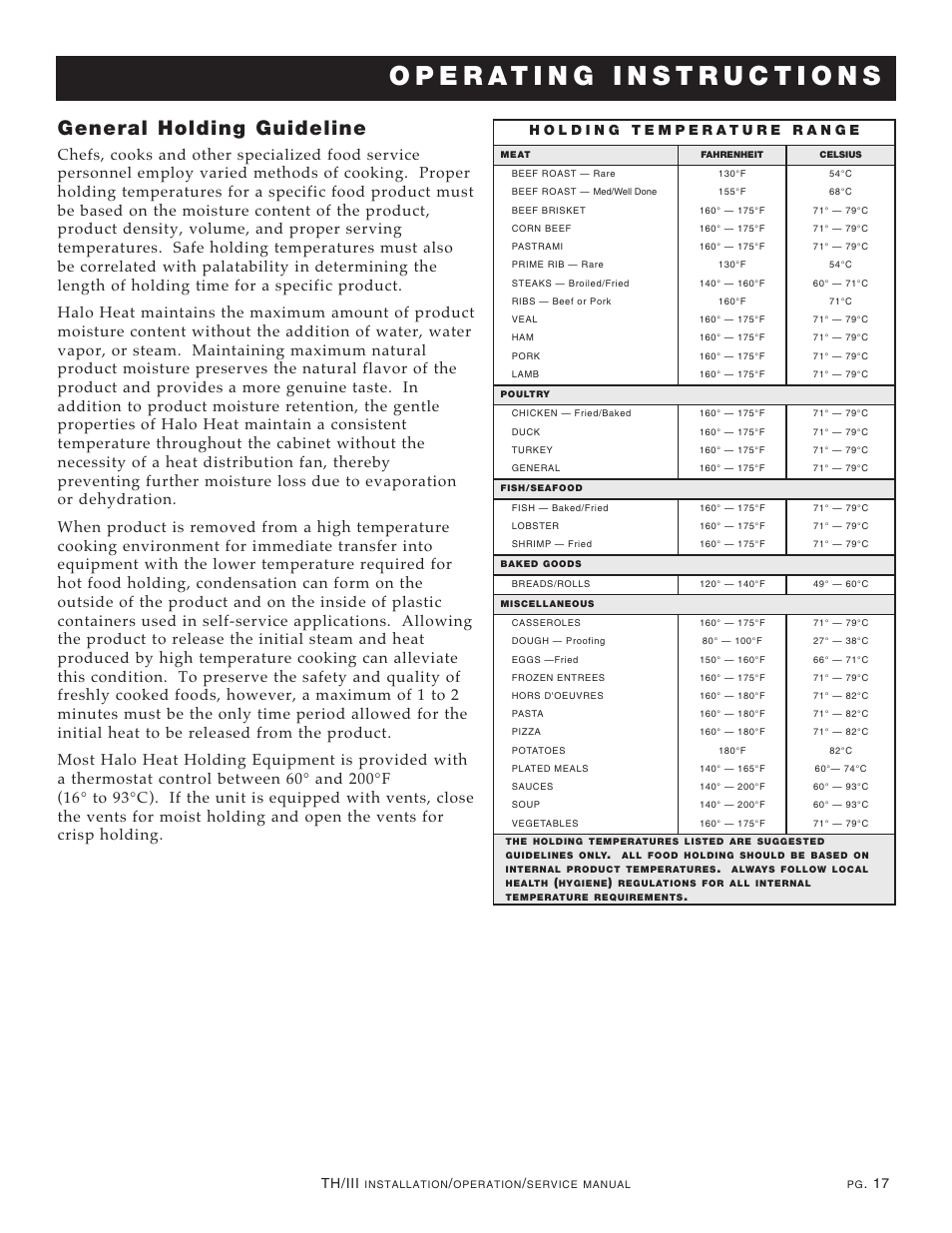 General holding guideline | Alto-Shaam 1200-TH/III User Manual | Page 18 / 32