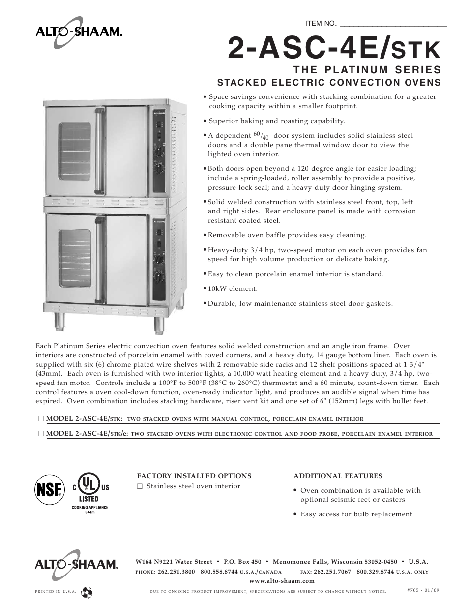 Alto-Shaam 2-ASC-4E/STK User Manual | 2 pages