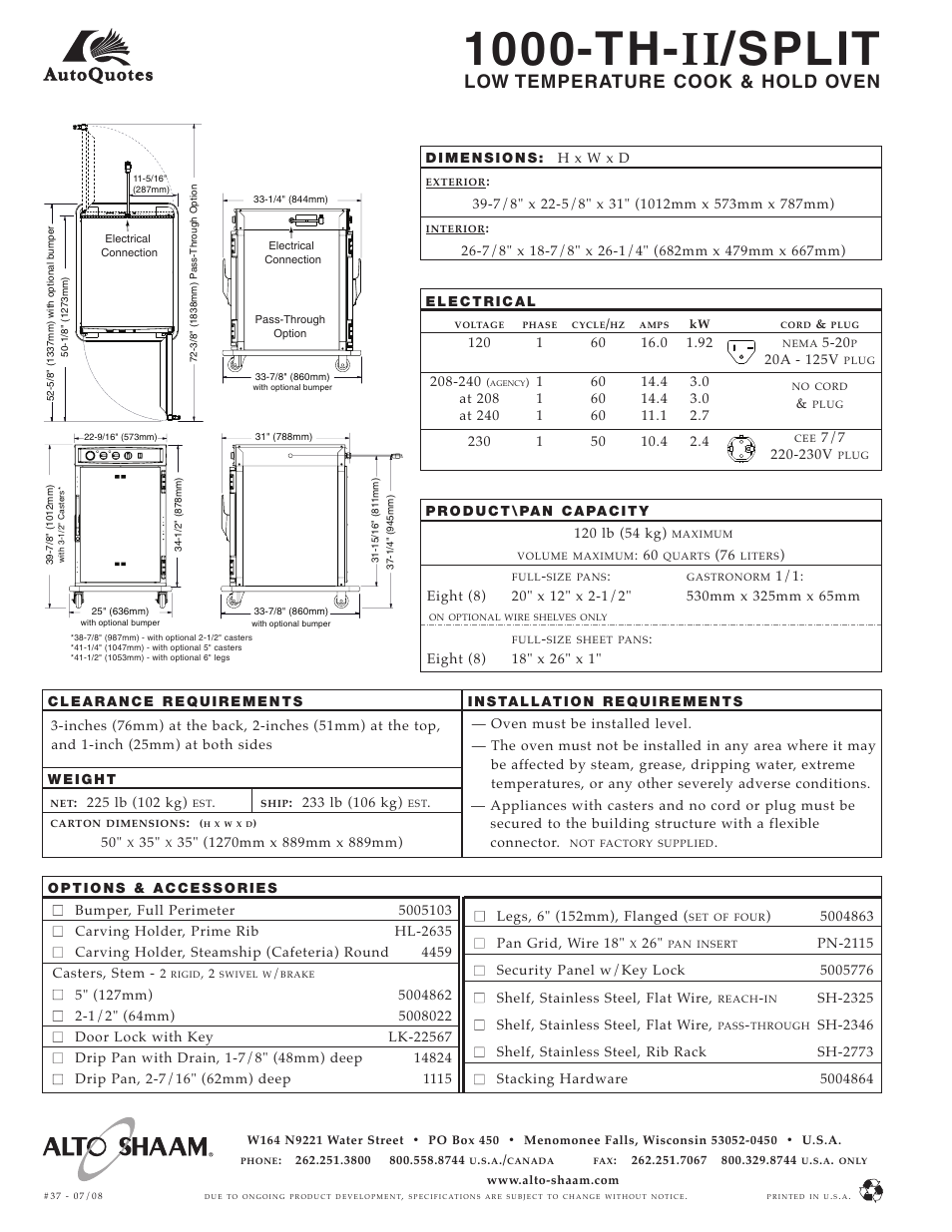 1000-th- ii/split, Low temperature cook & hold oven | Alto-Shaam 1000-TH-II/Spilt User Manual | Page 2 / 2