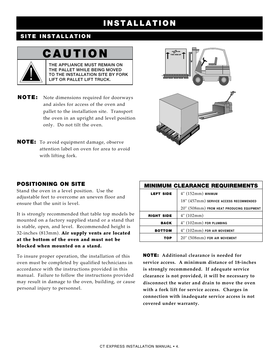 Positioning on site, Minimum clearance requirements | Alto-Shaam Combitherm 4.10ESi User Manual | Page 6 / 24