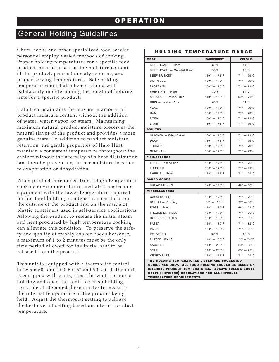 General holding guidelines | Alto-Shaam 750-CTUS User Manual | Page 9 / 19