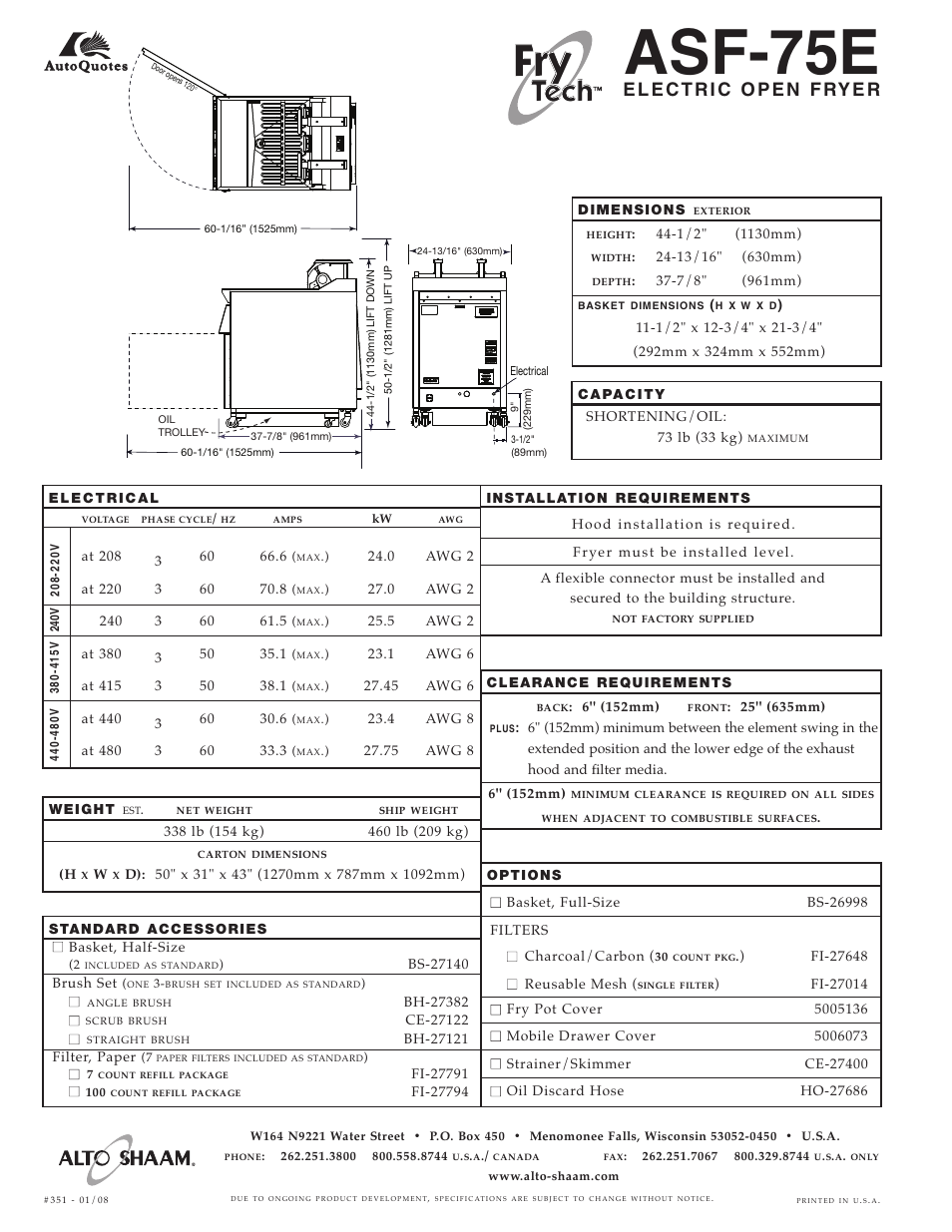 Asf-75e, Tech | Alto-Shaam ASF-75E User Manual | Page 2 / 2