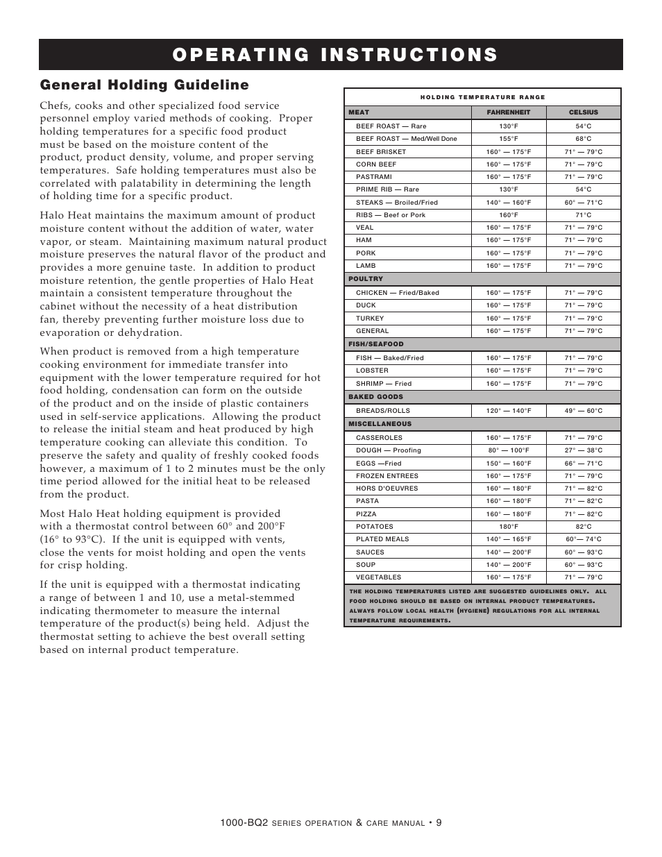 General holding guideline | Alto-Shaam 1000-BQ2/128 User Manual | Page 11 / 29