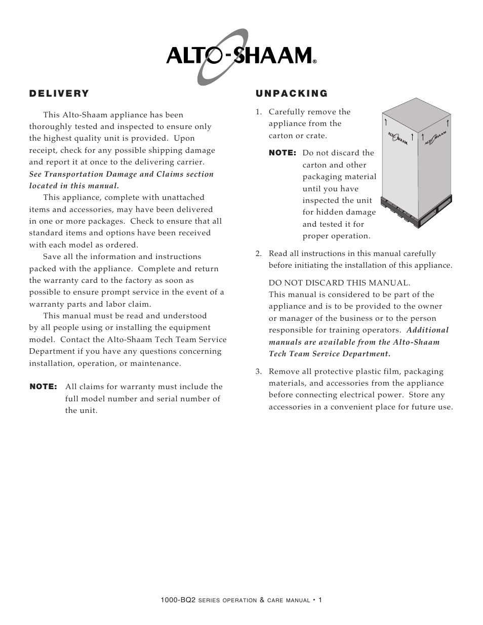 Alto-Shaam 1000-BQ2/128 User Manual | Page 3 / 29