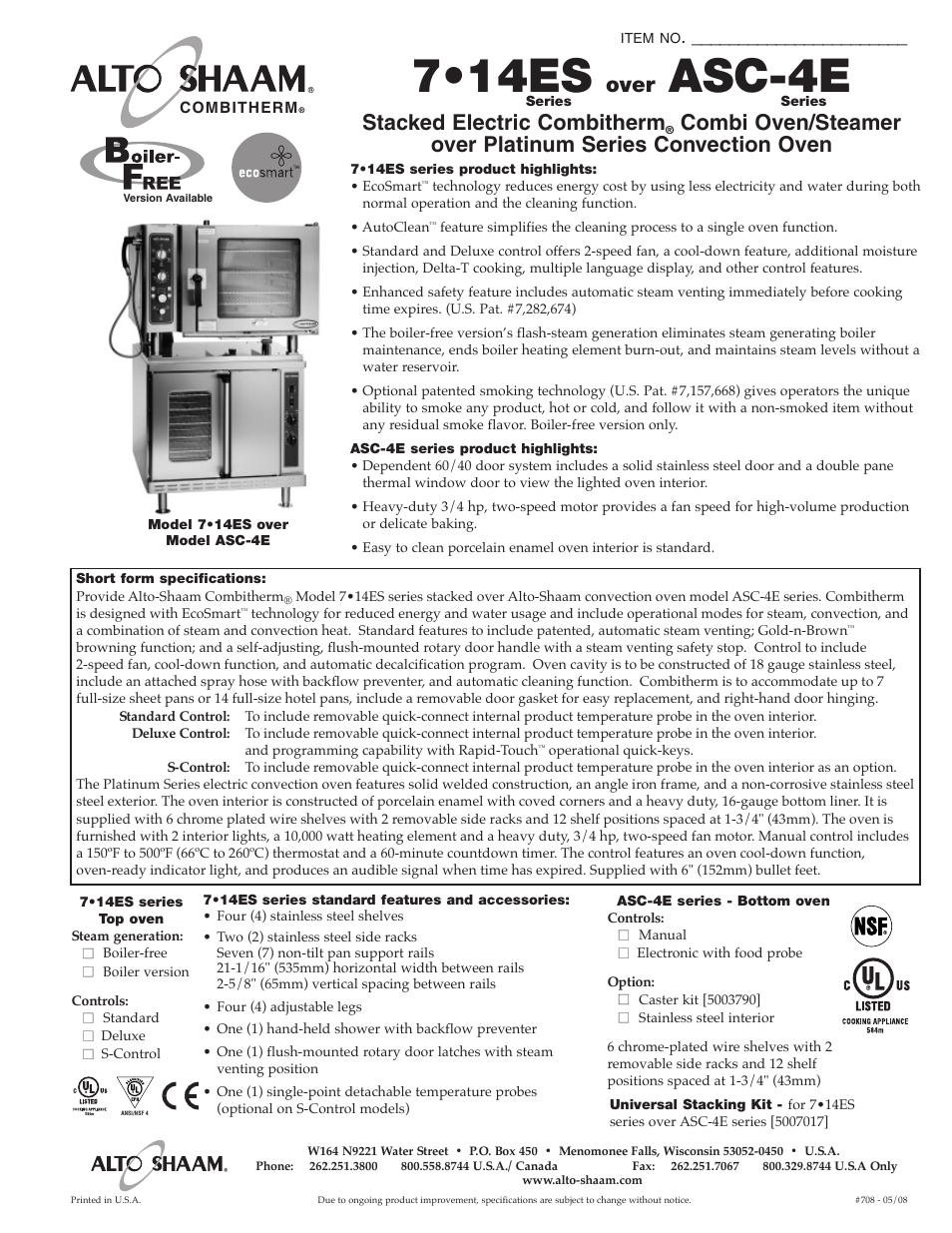 Alto-Shaam 7.14ES over User Manual | 4 pages