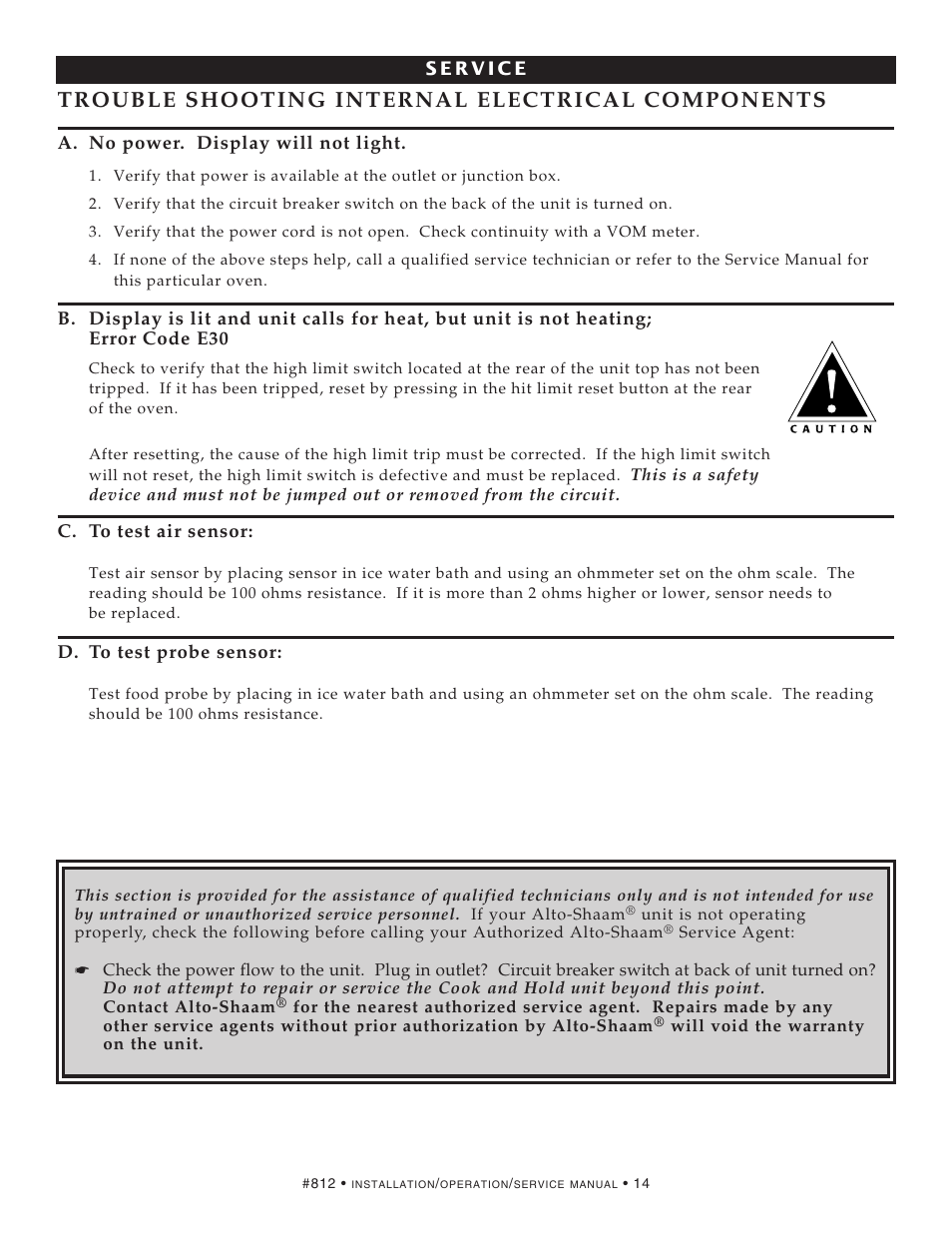 Trouble shooting internal electrical components | Alto-Shaam AS-250 User Manual | Page 16 / 21