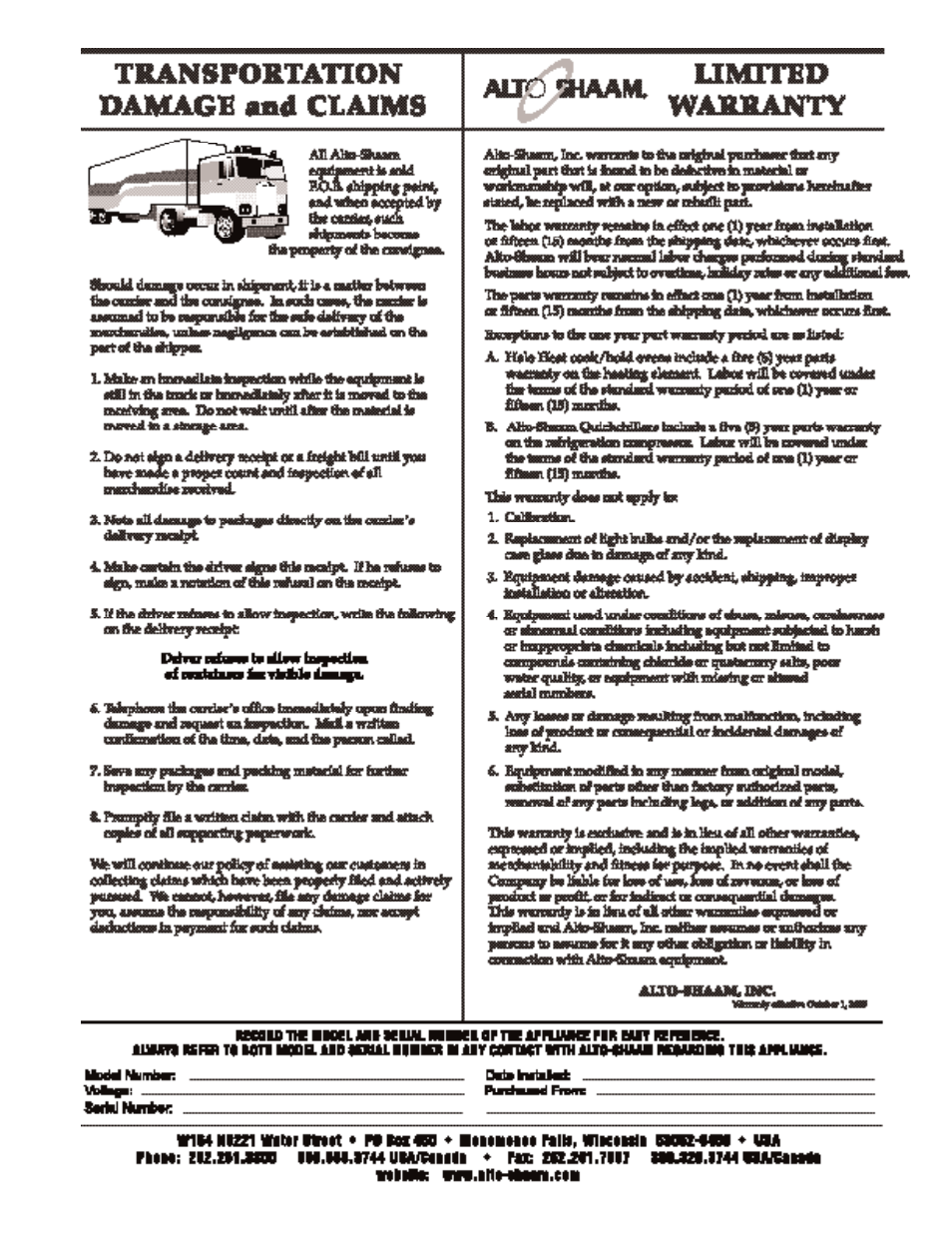 Alto-Shaam AS-250 User Manual | Page 21 / 21