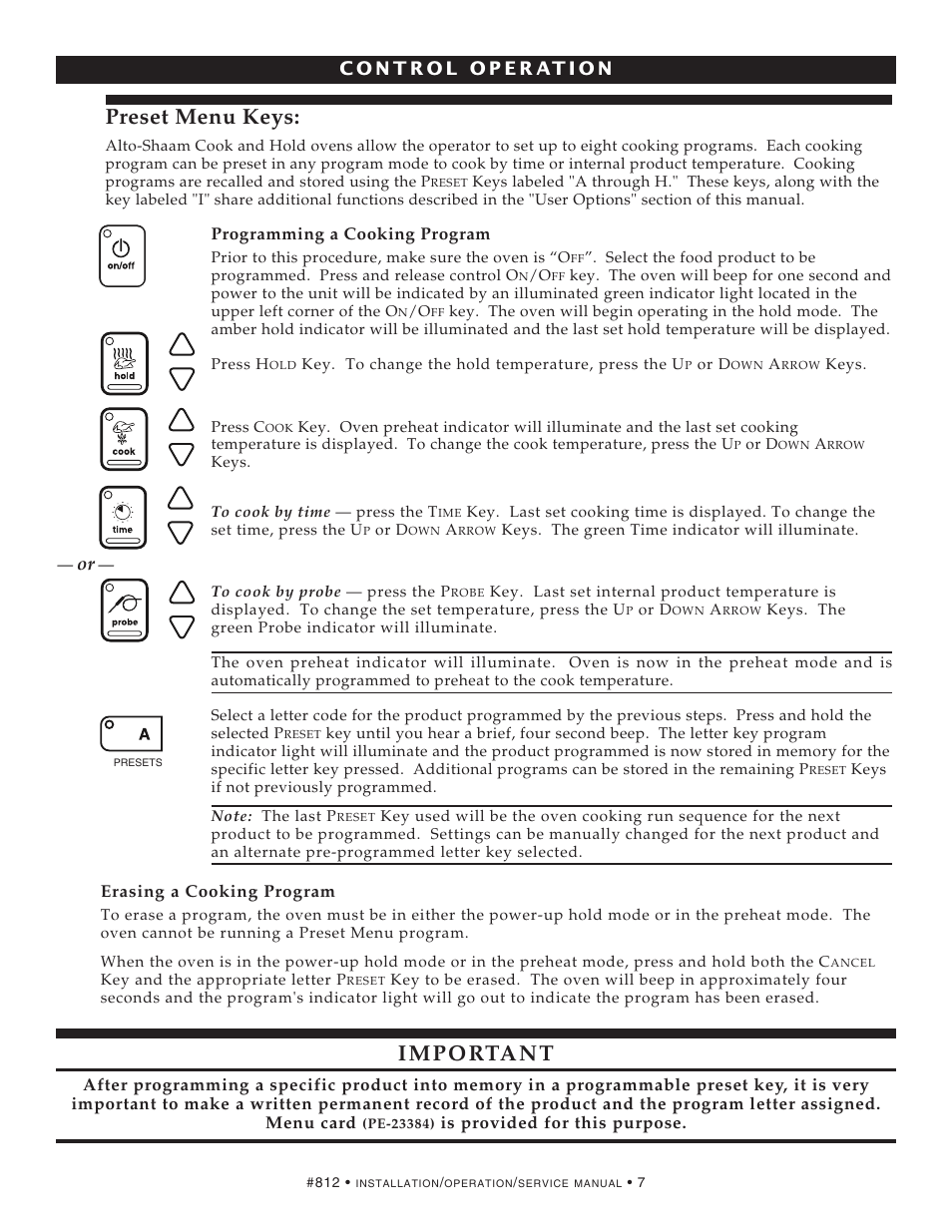 Preset menu keys | Alto-Shaam AS-250 User Manual | Page 9 / 21