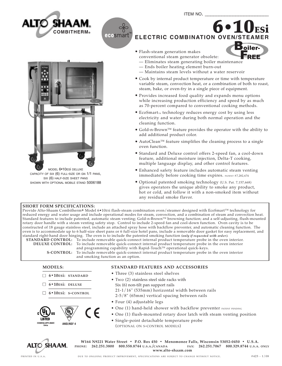 Alto-Shaam 610ESi User Manual | 6 pages