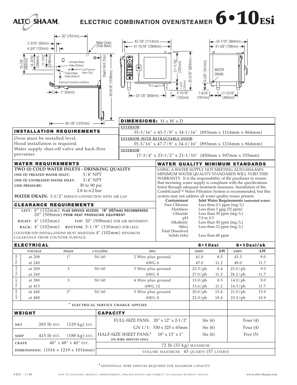 Electric combination oven/steamer | Alto-Shaam 610ESi User Manual | Page 2 / 6