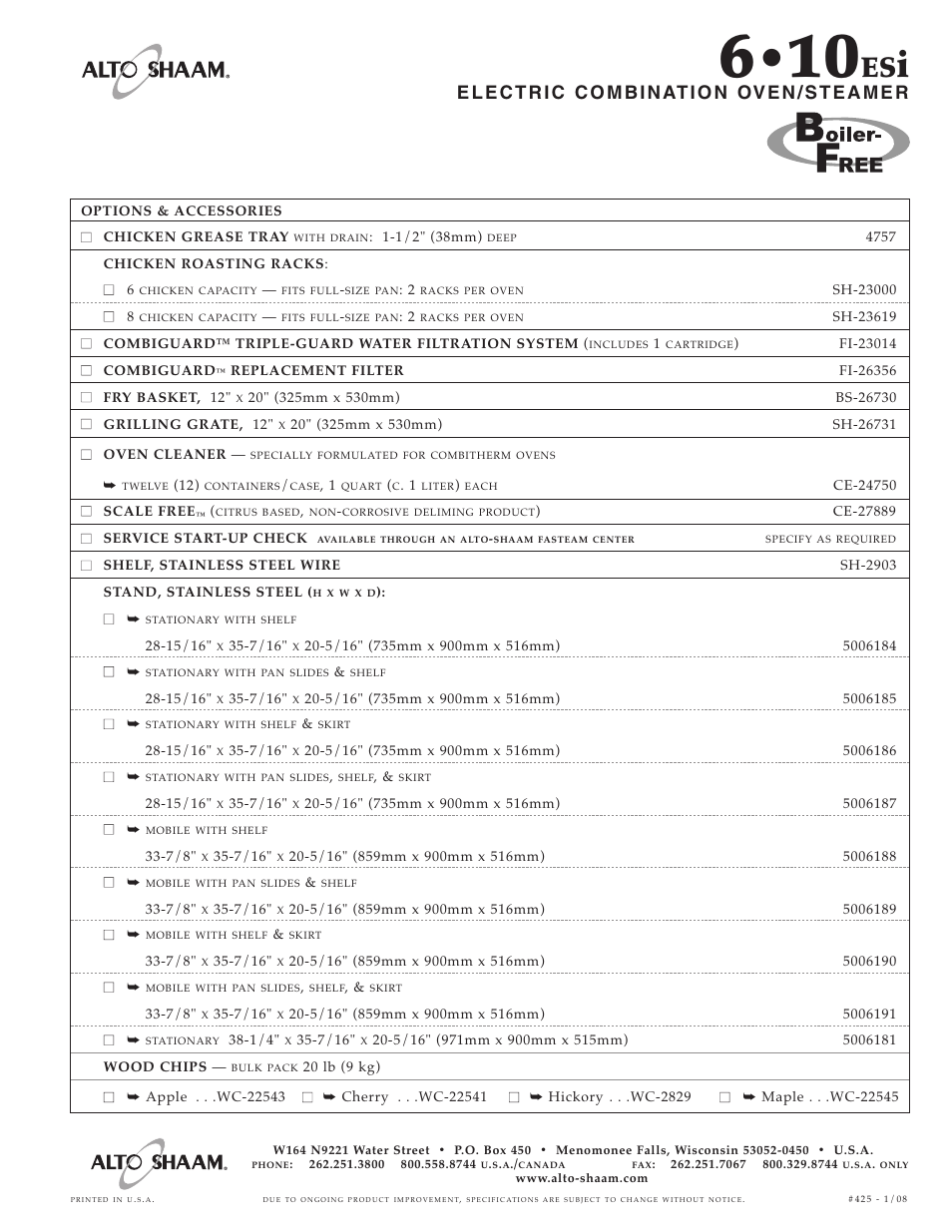 Alto-Shaam 610ESi User Manual | Page 6 / 6