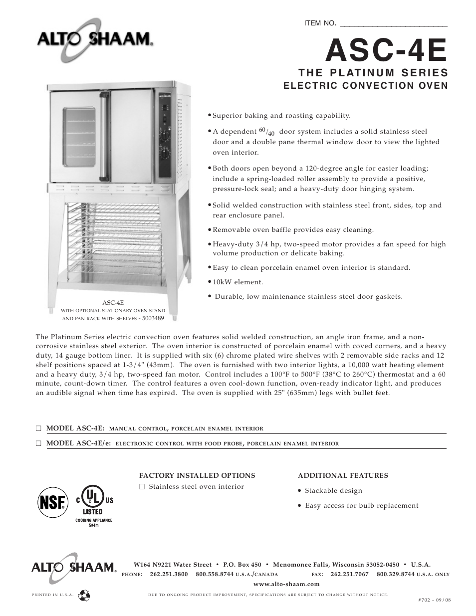 Alto-Shaam ASE-4E User Manual | 2 pages