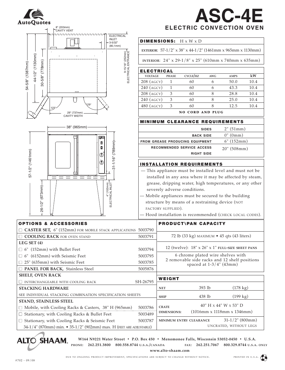 Asc-4e | Alto-Shaam ASE-4E User Manual | Page 2 / 2