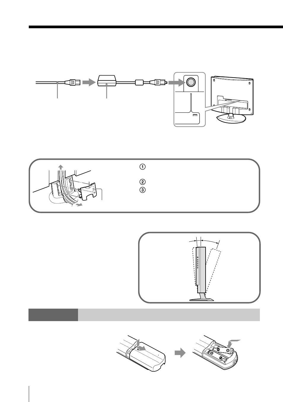 Step 3 insert the batteries into the remote, Step 3, Connect the ac cable | Insert the batteries into the remote | Sony KLV-15SR1 User Manual | Page 8 / 88