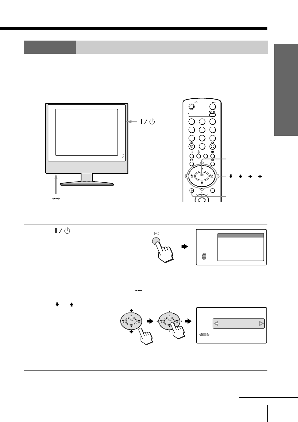 Step 4 set up your tv automatically (auto startup), Step 4, Set up your tv automatically (auto startup) | Using y our new tv, Ok v / v / b / b menu 0 = / 1 | Sony KLV-15SR1 User Manual | Page 9 / 88