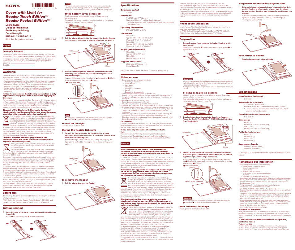 Sony PRSA-CL6 User Manual | 2 pages