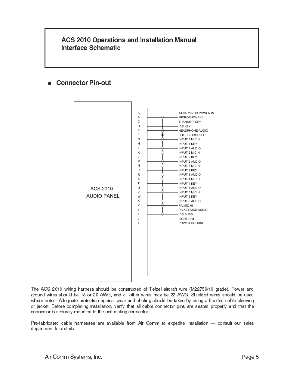 Air comm systems, inc. page 5, Acs 2010 audio panel | Air Comm Systems ACS 2010 User Manual | Page 5 / 10