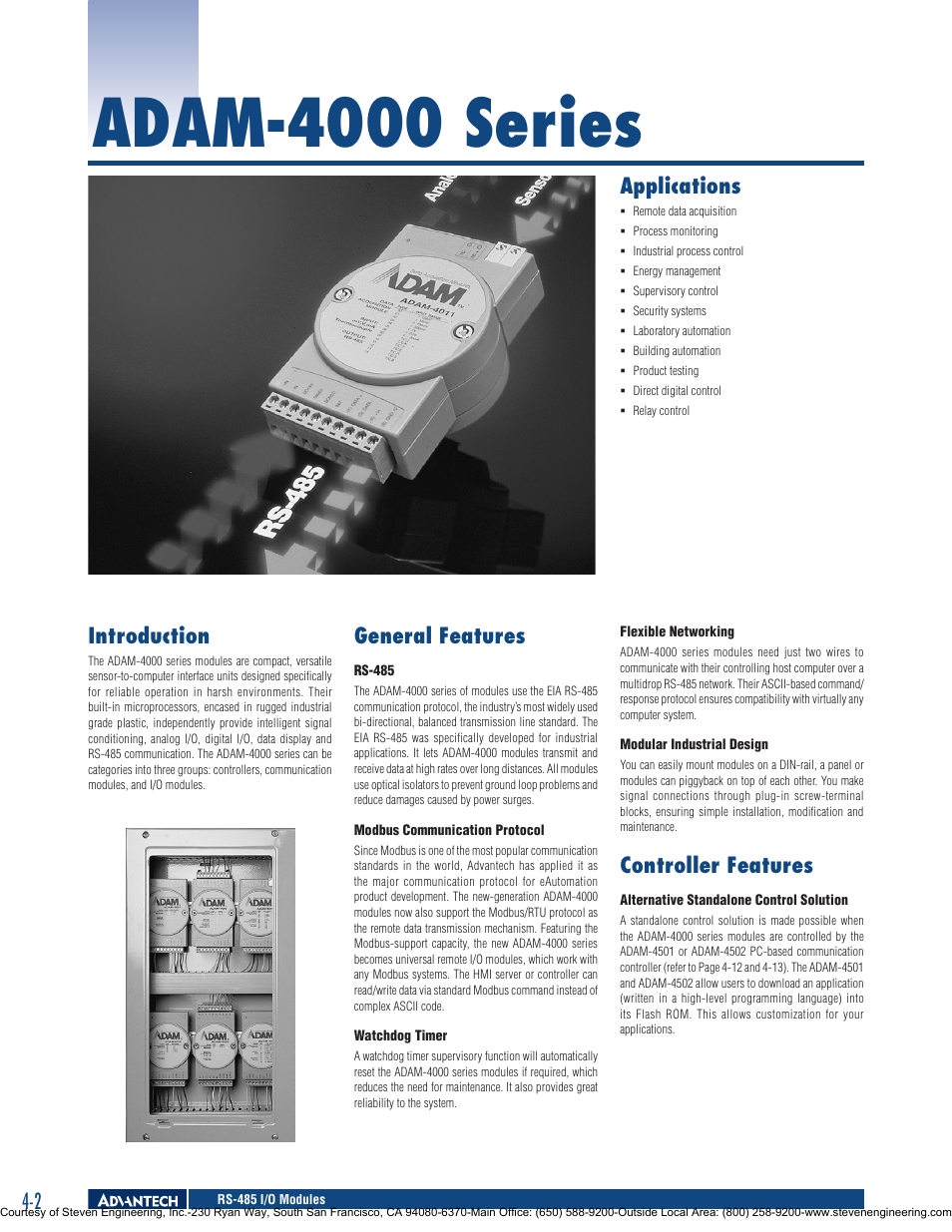 Adam-4000 series, Applications, Introduction | General features, Controller features | Adam Equipment Adam-4000 User Manual | Page 2 / 24