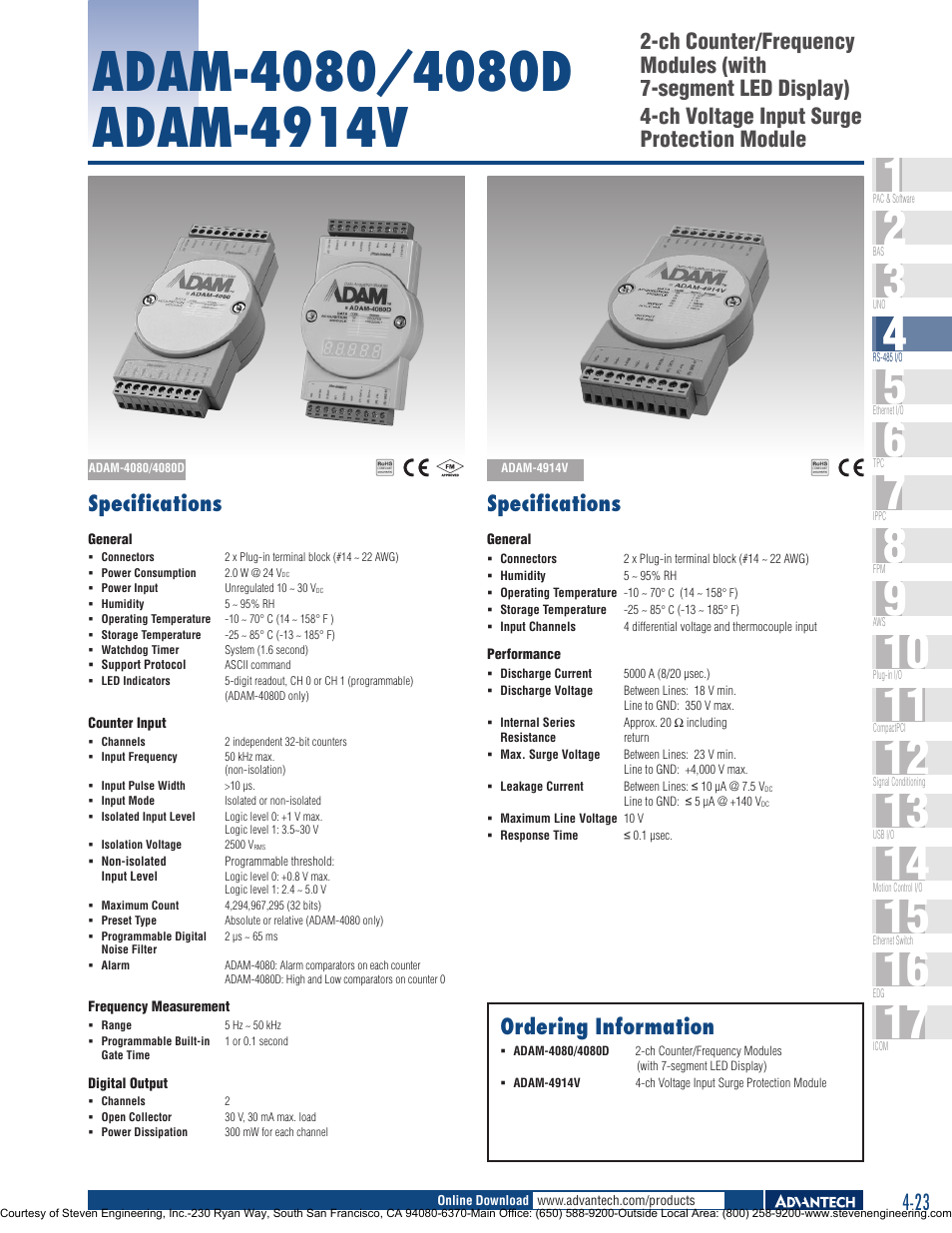 Specifications, Ordering information | Adam Equipment Adam-4000 User Manual | Page 23 / 24