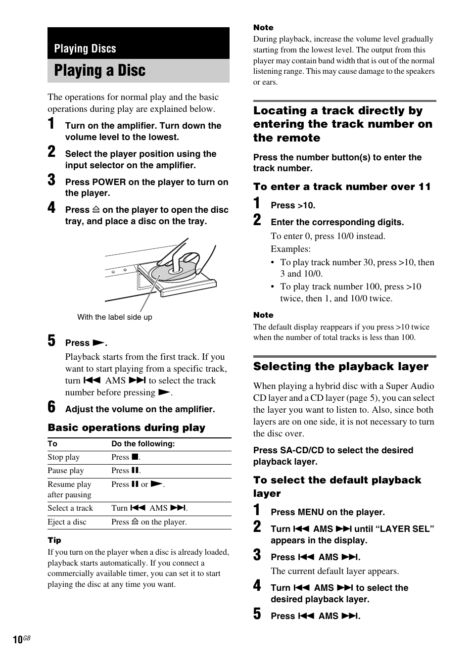 Playing discs, Playing a disc | Sony SCD-XA1200ES User Manual | Page 10 / 104