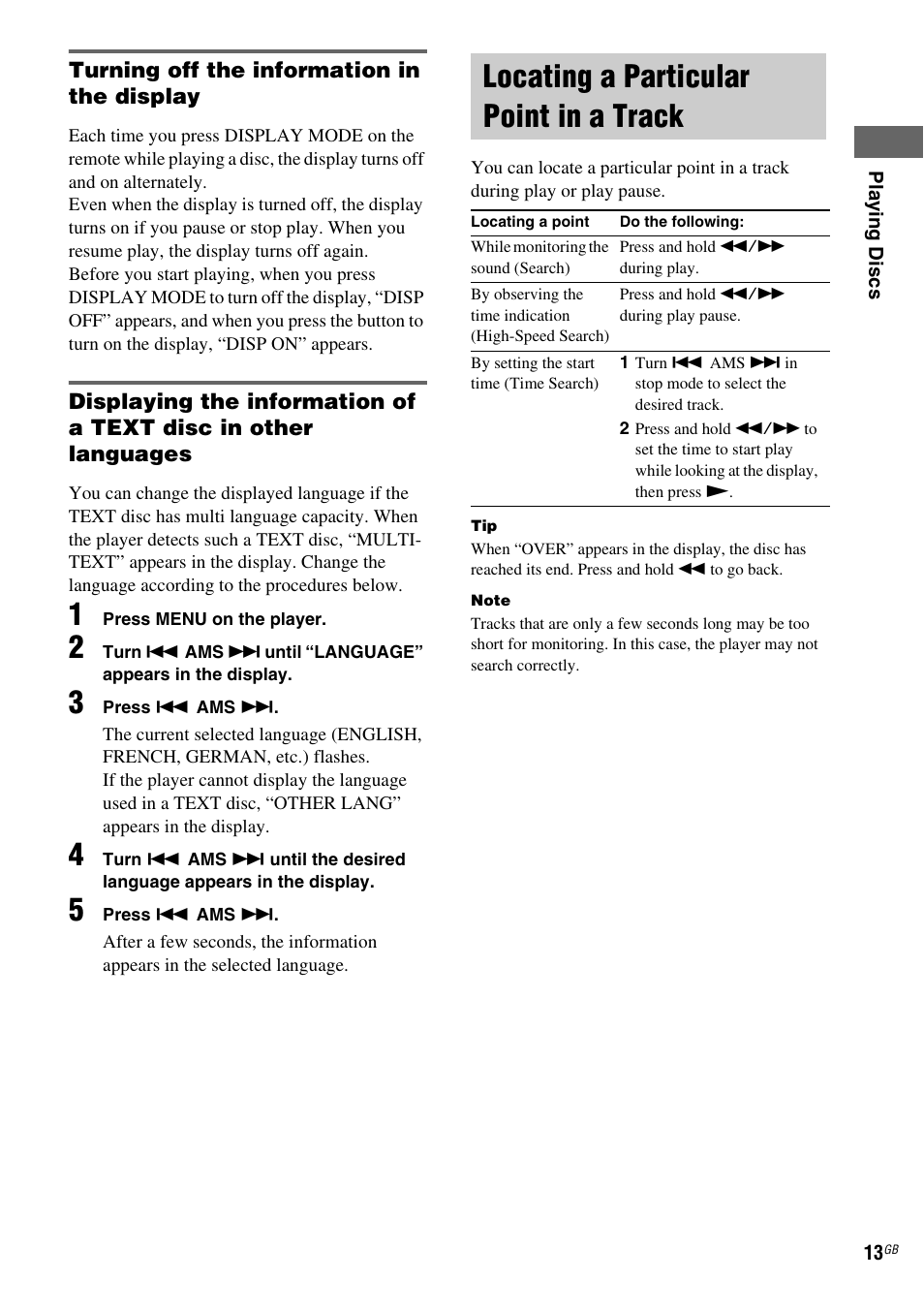 Locating a particular point in a track | Sony SCD-XA1200ES User Manual | Page 13 / 104