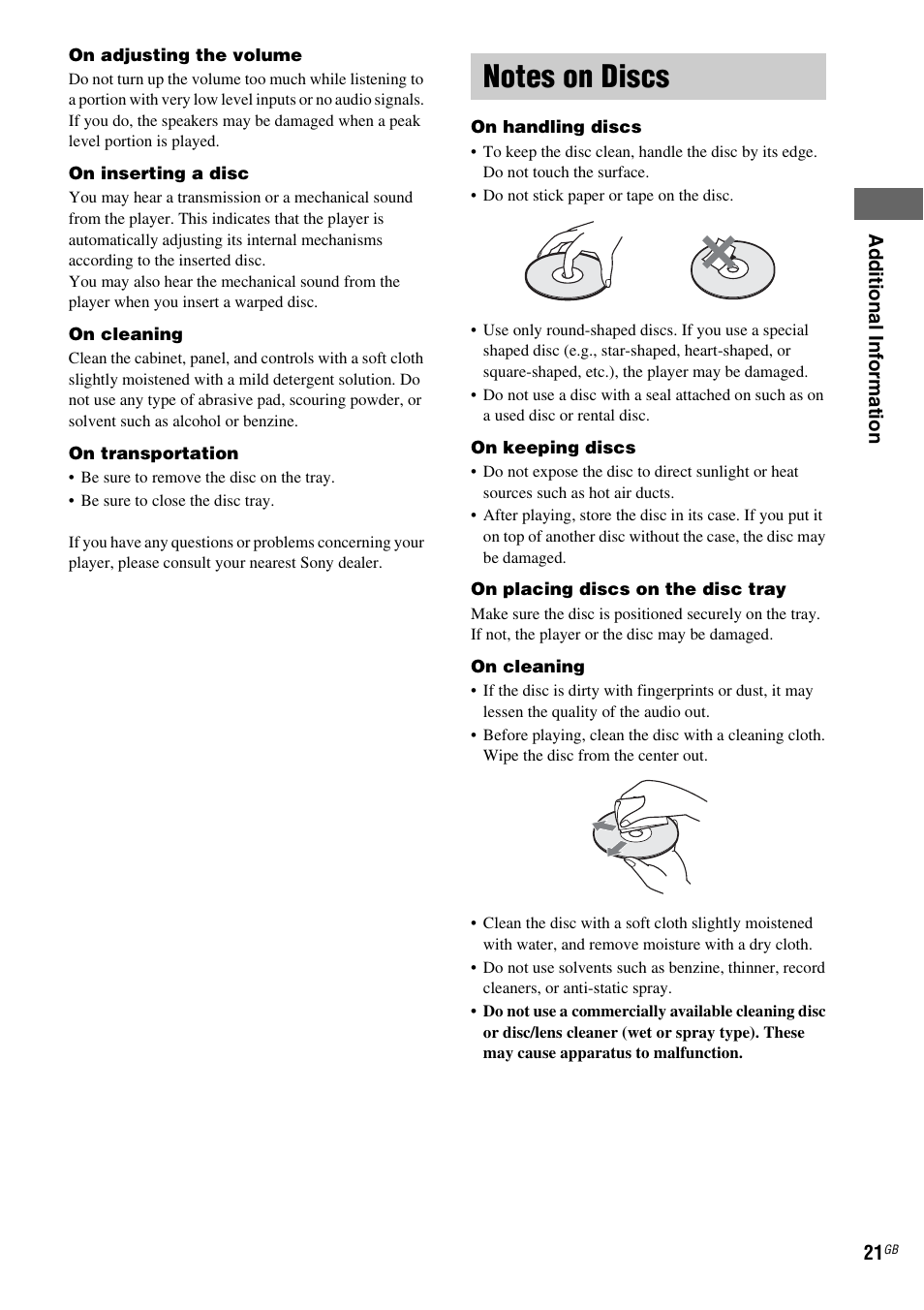 Notes on discs | Sony SCD-XA1200ES User Manual | Page 21 / 104