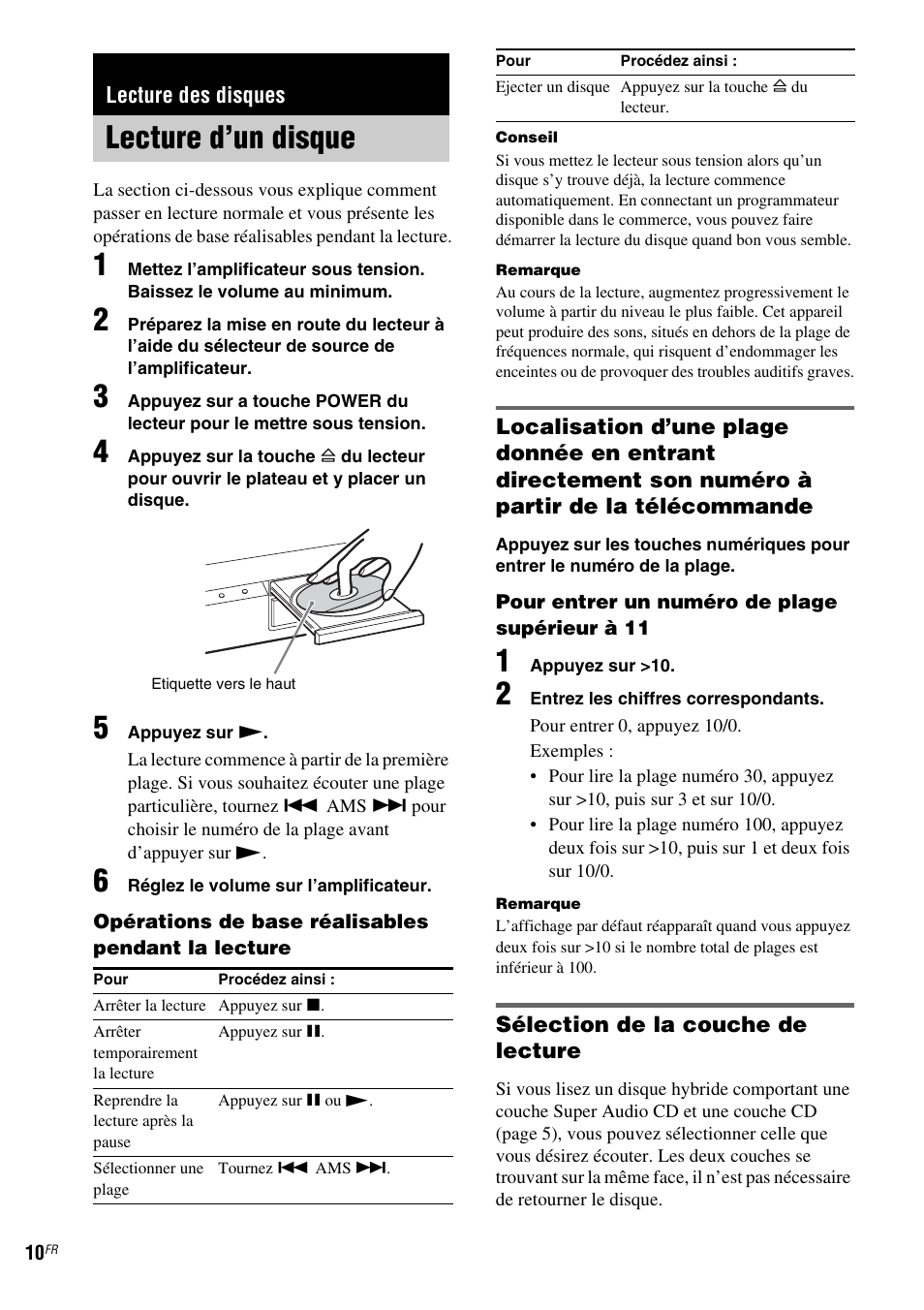 Lecture des disques, Lecture d’un disque | Sony SCD-XA1200ES User Manual | Page 34 / 104