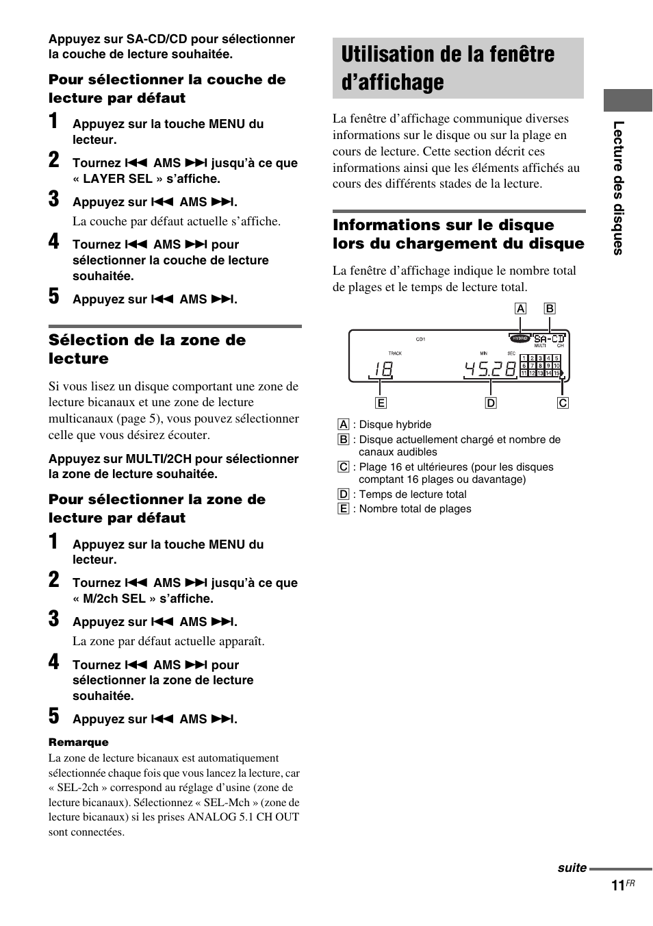 Utilisation de la fenêtre d’affichage | Sony SCD-XA1200ES User Manual | Page 35 / 104