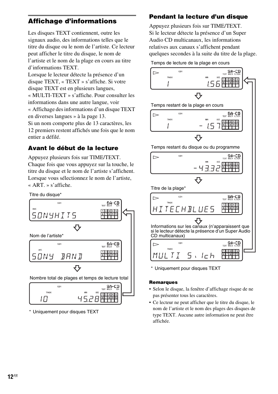 Affichage d’informations | Sony SCD-XA1200ES User Manual | Page 36 / 104