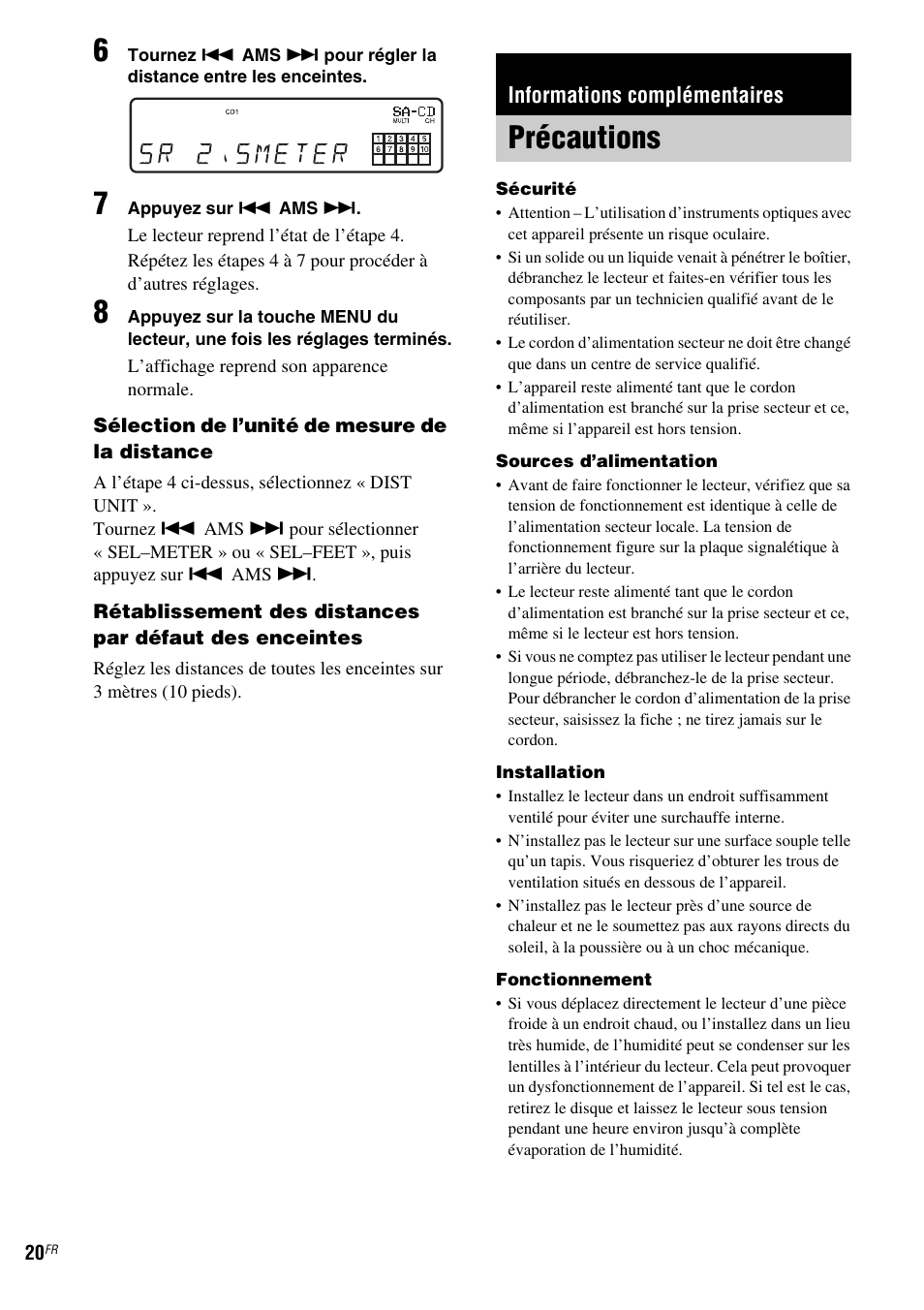 Informations complémentaires, Précautions | Sony SCD-XA1200ES User Manual | Page 44 / 104