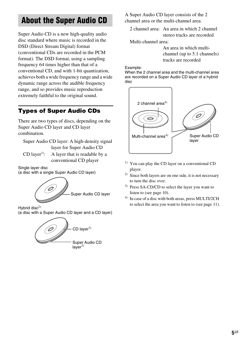 About the super audio cd, Types of super audio cds | Sony SCD-XA1200ES User Manual | Page 5 / 104