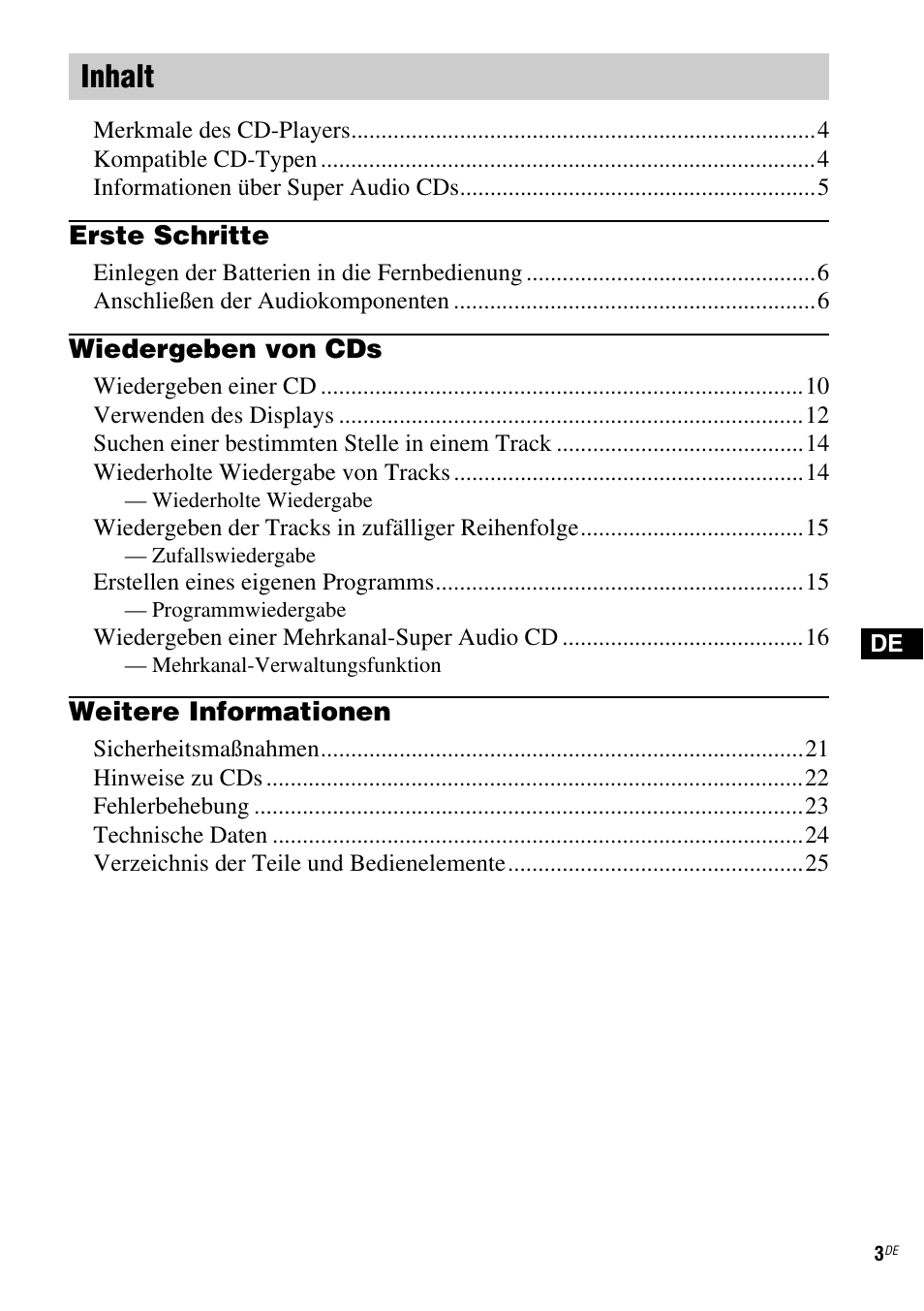 Inhalt | Sony SCD-XA1200ES User Manual | Page 53 / 104