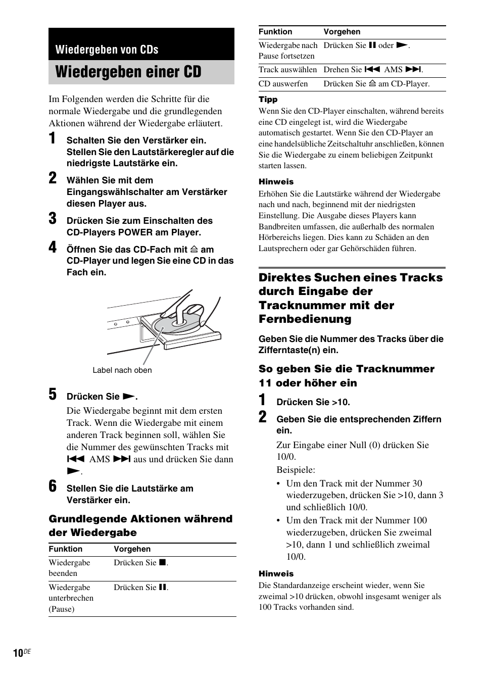 Wiedergeben von cds, Wiedergeben einer cd | Sony SCD-XA1200ES User Manual | Page 60 / 104