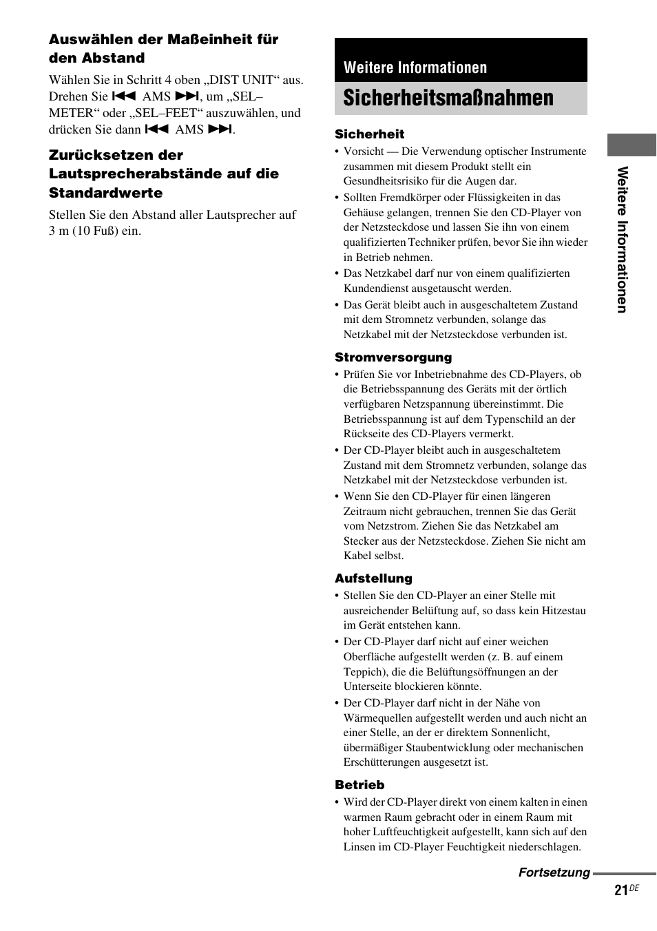 Weitere informationen, Sicherheitsmaßnahmen | Sony SCD-XA1200ES User Manual | Page 71 / 104