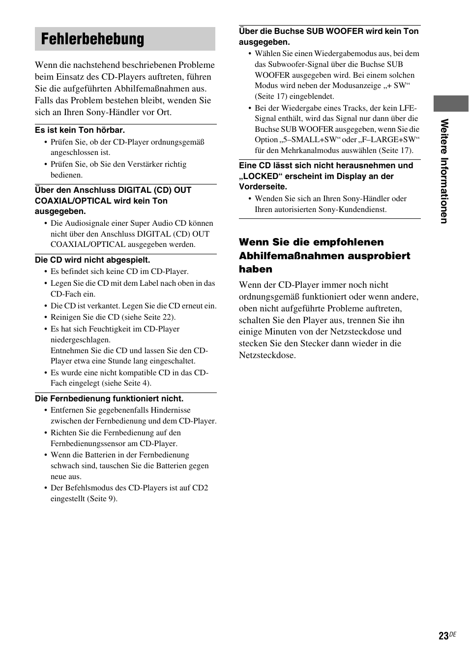 Fehlerbehebung | Sony SCD-XA1200ES User Manual | Page 73 / 104